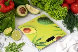 Ardesto scales for kitchen Avocado, 5кг, AAAx2 included, glass, colorful