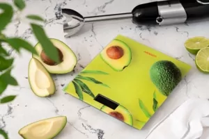 Ardesto scales for kitchen Avocado, 5кг, AAAx2 included, glass, colorful