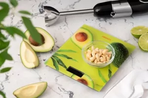 Ardesto scales for kitchen Avocado, 5кг, AAAx2 included, glass, colorful