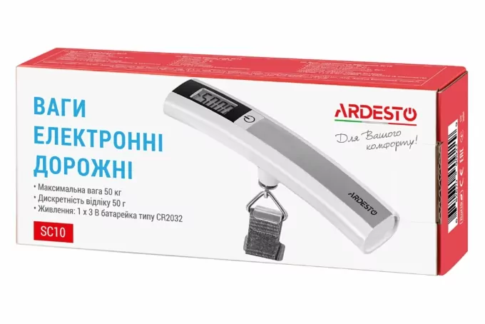 Ardesto electronic travel scales 50кг, R2032x1, plastic/metal, white