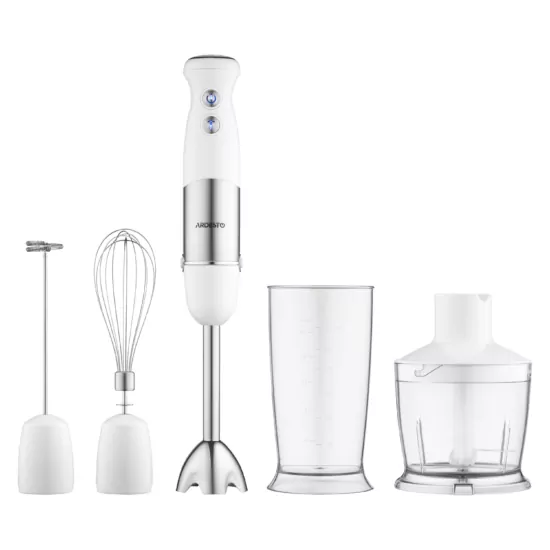 Блендер ARDESTO погружной HBG-800WWHCHML, 800Вт, 4в1, чаша-600мл, чопер 500мл, бело-серебристый