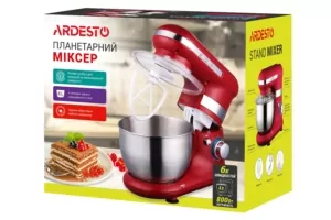 Миксер Ardesto планетарный 800Вт, насадки-3, чаша-нерж., металл, 4л, Pulse-режим, желтый