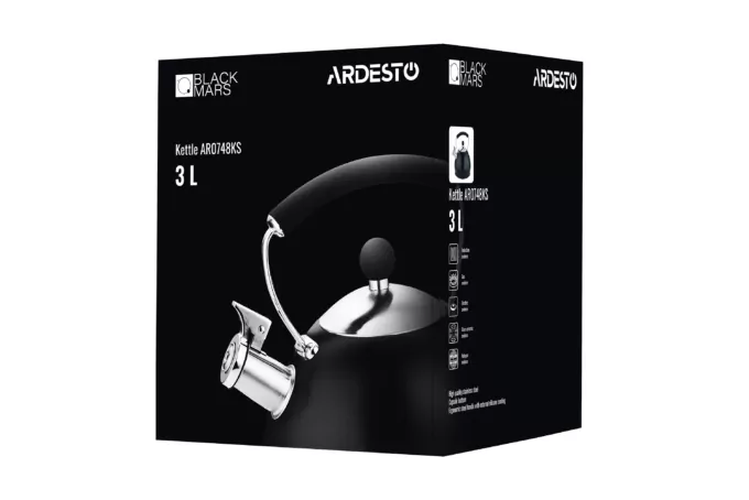 Чайник Ardesto Black Mars, 3л, нержавеющая сталь, черный