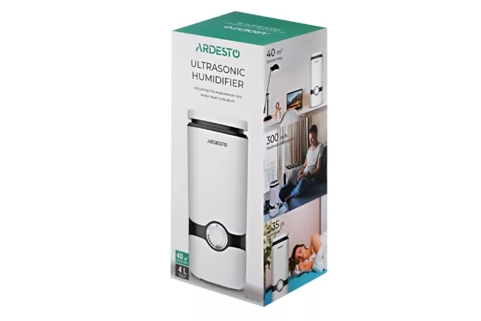 Humidifier ARDESTO ultrasonic, 40m2, 4L, 300ml/h, mechanical control, up. bay of water, white
