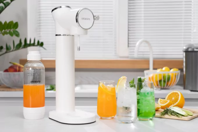 Сифон для газирования воды Ardesto, подключение баллона-резьба, бутылка 1л, рычаг, белый