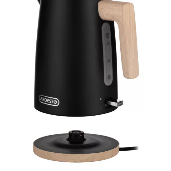 Електрочайник Ardesto Wood Modern, 1.7л, метал, мат, Strix, чорний