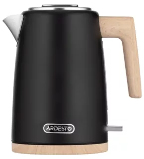 Електрочайник Ardesto Wood Modern, 1.7л, метал, мат, Strix, чорний