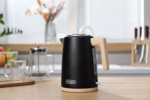 Електрочайник Ardesto Wood Modern, 1.7л, метал, мат, Strix, чорний