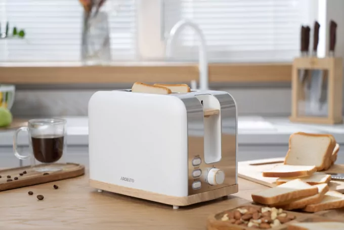 Тостер Ardesto Wood Modern, 800Вт, металл, 2 слота, белый