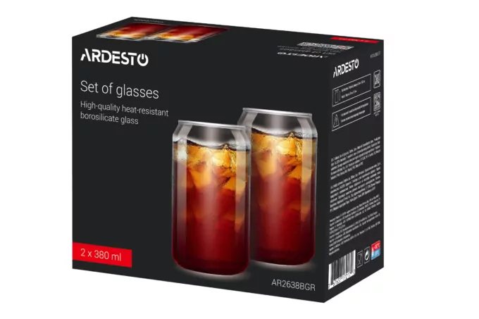 Ardesto Set of glasses Jar, 380ml, 2pcs, borosilicate glass, transparent