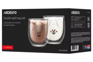 Ardesto Double wall mug set Animals, 300ml, 2pcs, borosilicate glass, transparent