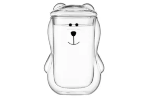 Ardesto Doublewall mug set with a lid Animals, 300ml, 2pcs, borosilicate glass, transparent