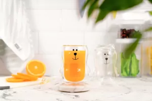 Ardesto Doublewall mug set with a lid Animals, 300ml, 2pcs, borosilicate glass, transparent