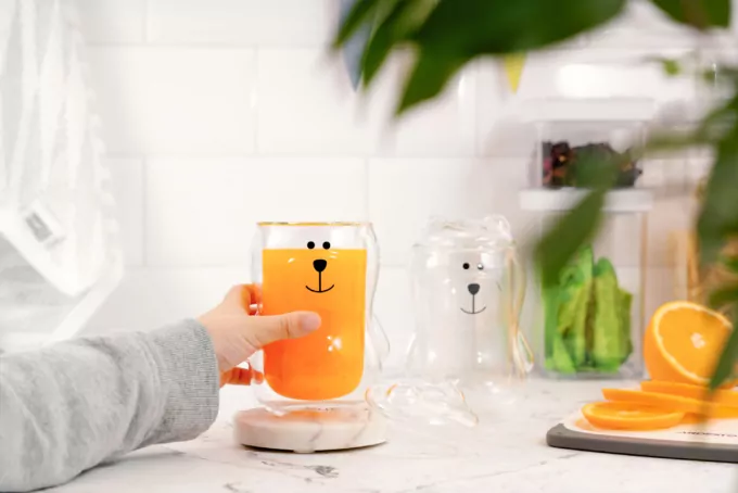 Ardesto Doublewall mug set with a lid Animals, 300ml, 2pcs, borosilicate glass, transparent