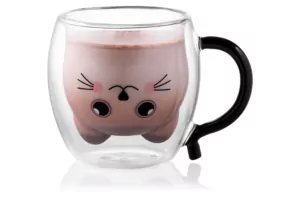 Ardesto Double wall mug set with handles Animals, 250ml, 2pcs, borosilicate glass, transparent