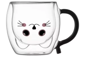 Ardesto Double wall mug set with handles Animals, 250ml, 2pcs, borosilicate glass, transparent