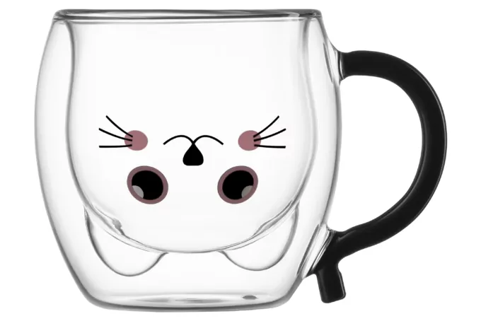 Ardesto Double wall mug set with handles Animals, 250ml, 2pcs, borosilicate glass, transparent