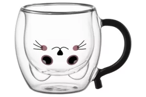 Ardesto Double wall mug set with handles Animals, 250ml, 2pcs, borosilicate glass, transparent