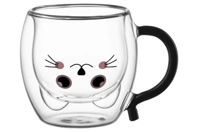 Ardesto Double wall mug set with handles Animals, 250ml, 2pcs, borosilicate glass, transparent
