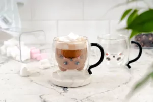 Ardesto Double wall mug set with handles Animals, 250ml, 2pcs, borosilicate glass, transparent