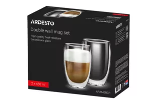 Ardesto Double wall mug set, 450ml, 2pcs, borosilicate glass, transparent