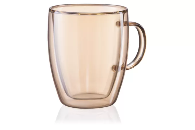 Ardesto Double wall mug set with handles Golden Moon, 270ml, 2pcs, borosilicate glass, golden