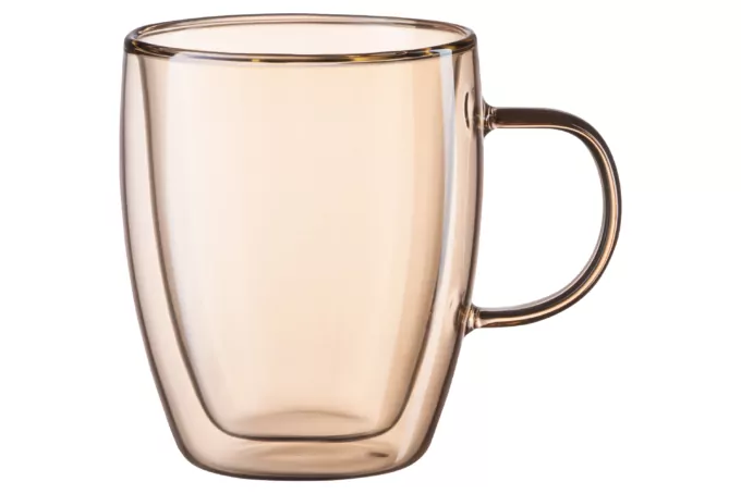 Ardesto Double wall mug set with handles Golden Moon, 270ml, 2pcs, borosilicate glass, golden