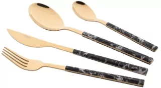 Набір столових приборів ARDESTO Gemini Marmo, 16 приборів, нержавіюча сталь, пластик, золотисто-чорний