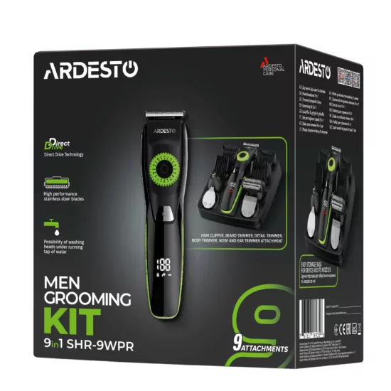 Haircut kit  Ardesto SHR-9WPR, for beard, mustache, head, nose and body, nozzles-9, titanium coating, black