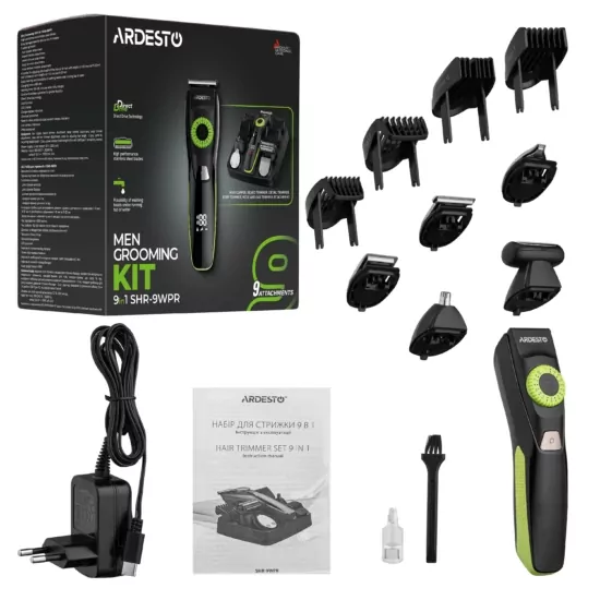 Haircut kit  Ardesto SHR-9WPR, for beard, mustache, head, nose and body, nozzles-9, titanium coating, black