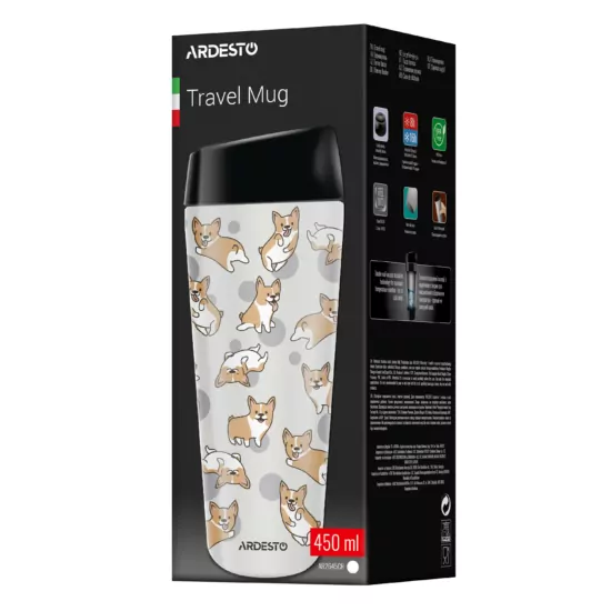 Термокухоль Ardesto Coffee Time Corgi 450мл, нержавіюча сталь, сірий