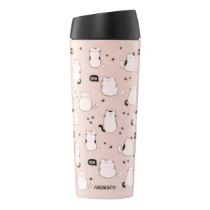 ARDESTO Travel mug Coffee Time Cats 450ml, stainless steel, brown