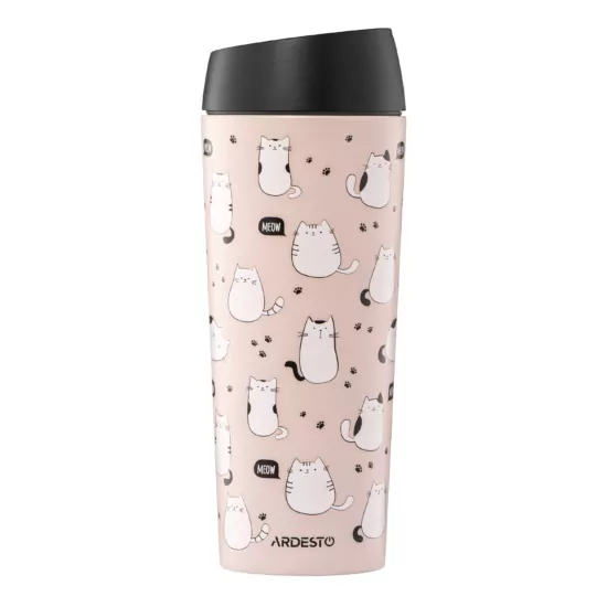 ARDESTO Travel mug Coffee Time Cats 450ml, stainless steel, brown