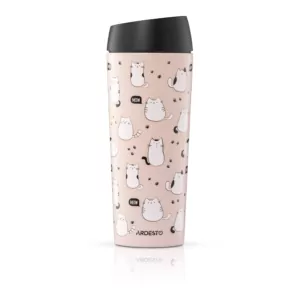 ARDESTO Travel mug Coffee Time Cats 450ml, stainless steel, brown