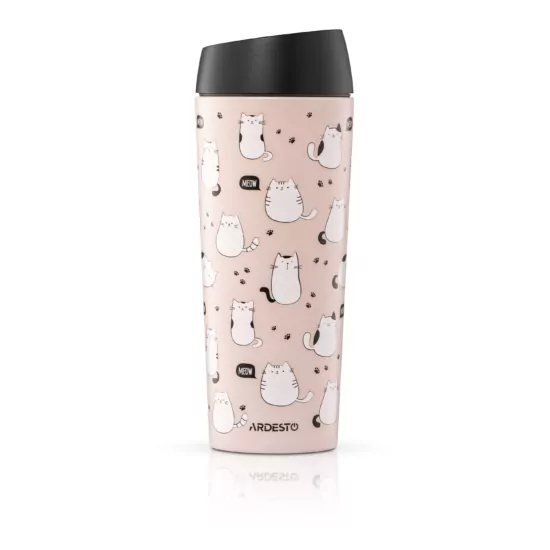 ARDESTO Travel mug Coffee Time Cats 450ml, stainless steel, brown