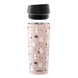 ARDESTO Travel mug Coffee Time Cats 450ml, stainless steel, brown