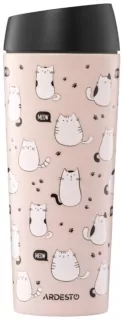 Термочашка Ardesto Coffee Time Cats 450мл, нержавеющая сталь, коричневый