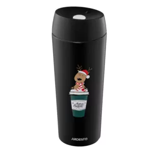Термокухоль Ardesto Coffee Time Christmas Reindeer 450мл, нержавіюча сталь, чорний