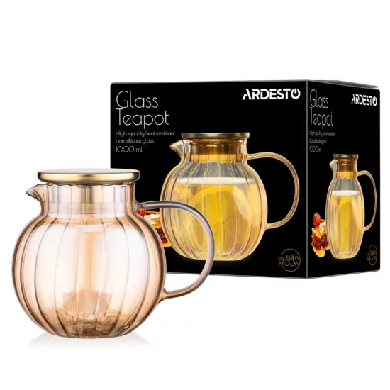 Ardesto Tea pot Golden Moon 1000ml, borosilicate glass, stainless steel, golden