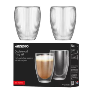 Набір чашок з подвійними стінками Ardesto 350мл, 2шт, боросилікатне скло, прозорий