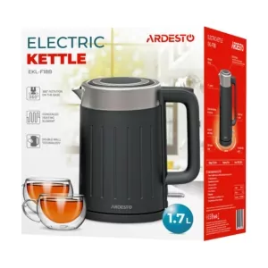 Электрочайник Ardesto 1.7л, Strix, двойные стенки, черный матовый