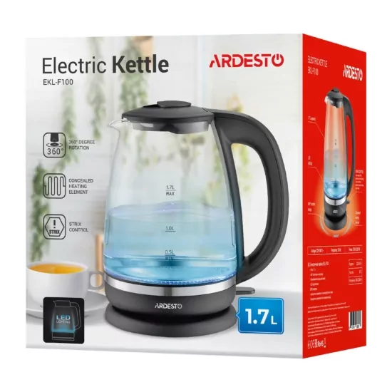 Ardesto electric kettle, 1.7L, glass, Strix, black