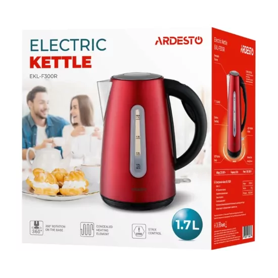 Ardesto electric kettle EKL-F300R, 1.7L, metal, Strix, red