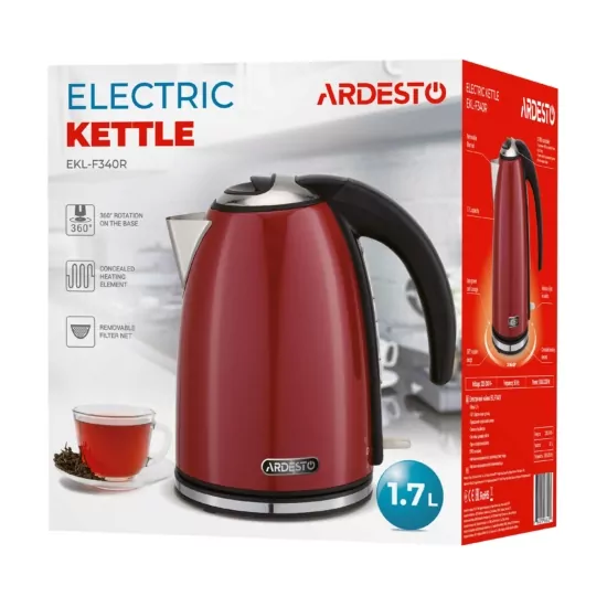 Электрочайник Ardesto 1.7л, Strix, металл, глянец красный