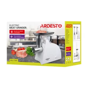 М’ясорубка Ardesto, 1700Вт, 1.6кг/хв, 2 решітки, насадка для ковбас, кеббе, пластик, білий