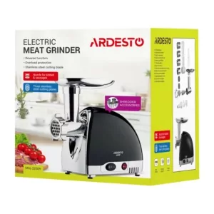 Мясорубка Ardesto, 1800Вт, 2кг/мин, 3 решетки, насадка для колбас, кеббе, 4 терки, пластик, черно-серебристый