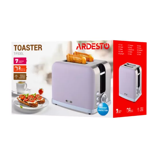 Тостер Ardesto Lilac Dream, 800Вт, металл, 2 слота, лиловый+серебристый