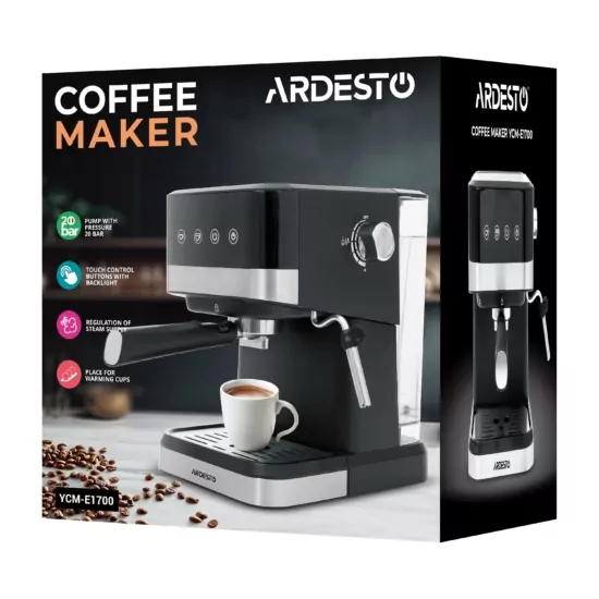 Ardesto coffee maker carob 1.5l, ground, hand capuchino maker, touch control, black-silver