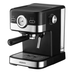 Кофеварка Ardesto рожковая Steel Collection 1.5л, молотый, ручной капучинатор,  черно-серебристый
