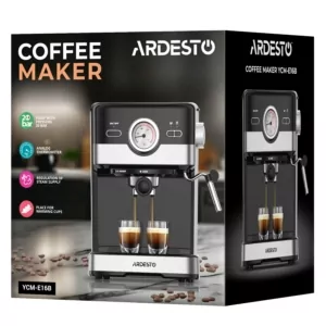 Кофеварка Ardesto рожковая Steel Collection 1.5л, молотый, ручной капучинатор,  черно-серебристый